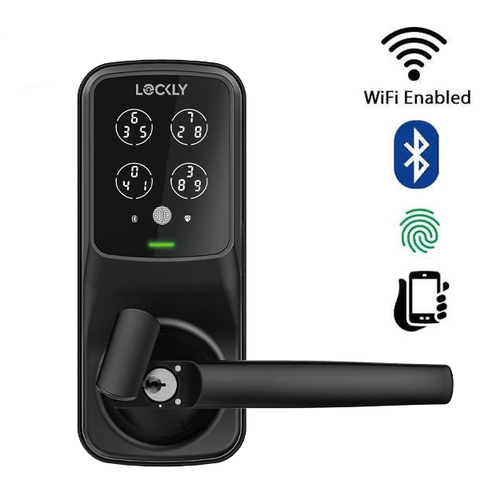 Lockly - PGD628FMB - Secure PLUS Fingerprint Biometric  Electronic Latch Lever Set - Keypad-Bluetooth App Controlled - Matte Black