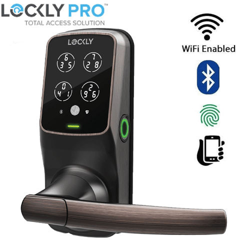 Lockly - PGD628FVB - Secure PLUS Fingerprint Biometric  Electronic Latch Lever Set - Keypad - Bluetooth App Controlled - Venetian Bronze