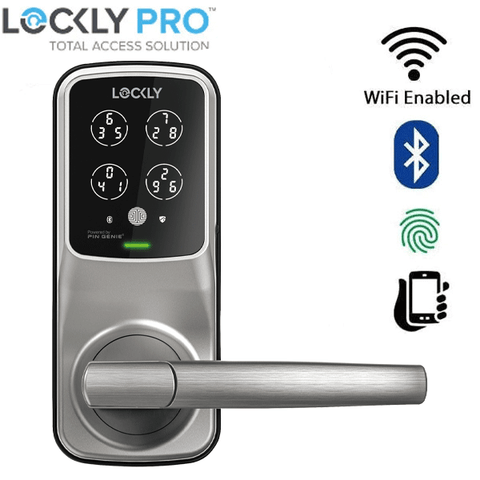 Lockly - 688FSN - Lux Compact Fingerprint Biometic Mortise Lever Set - Keypad - Bluetooth App Controlled - Satin Nickel