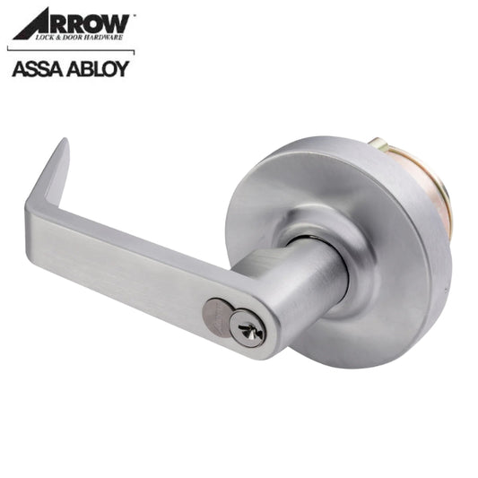 Arrow SRX82 26D storeroom exit trim with Sierra lever in satin chrome finish