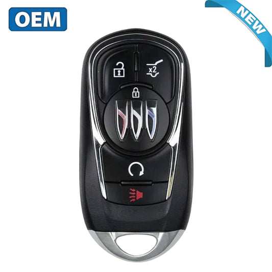 Front view of Buick 5-Button Smart Key OEM 13547678 with lock, unlock, trunk, remote start, and panic buttons