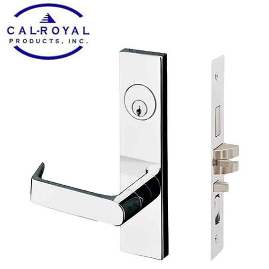 Cal-Royal - NM8453 - NM Series Mortise Lock - Heavy Duty - Entrance Function - Left Handed - SE Escutcheon - 2 3/4" Backset - Bright Chromium Plated - Fired Rated - Grade 1