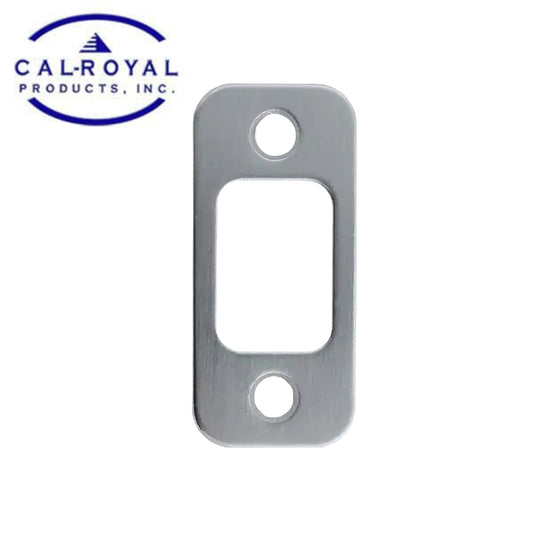 Satin Chrome (US26D) deadbolt strike plate with smooth, polished surface