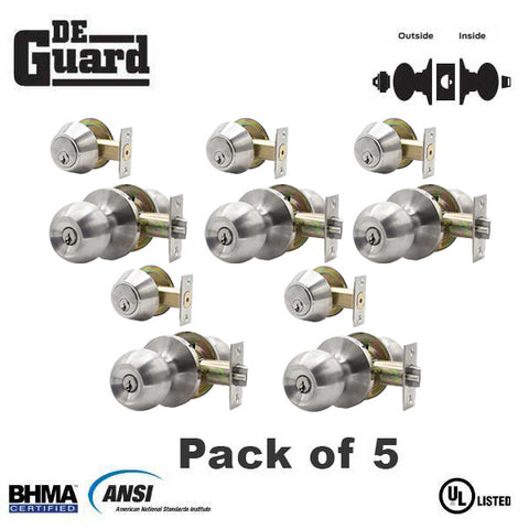 5 x Premium Combo Lockset - Stainless Steel - Entrance - Grade 3 - KW1 (Pack of 5)