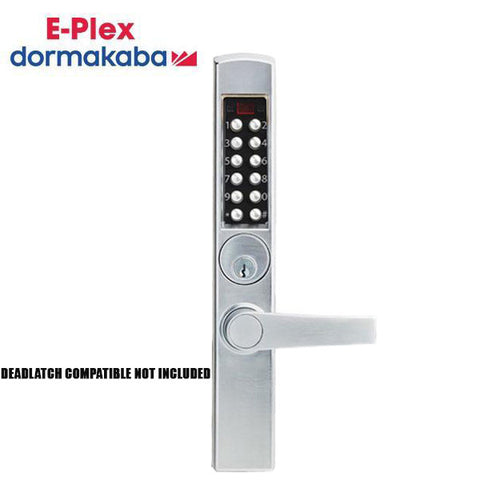 E-Plex - E3066 - Electronic Pushbutton Mortise Narrow-Stile Lever Lock - Deadbolt - Schlage 'C' - Satin Chrome - Grade 1