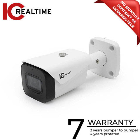 IC Realtime - HDEG-B50F-IR-M1 / 5MP 16:9 HD-AVS Indoor/Outdoor Mid Size Bullet Camera / Fixed 2.8mm Lens (132°). 131 Ft Smart IR / 12VDC / Built In Mic