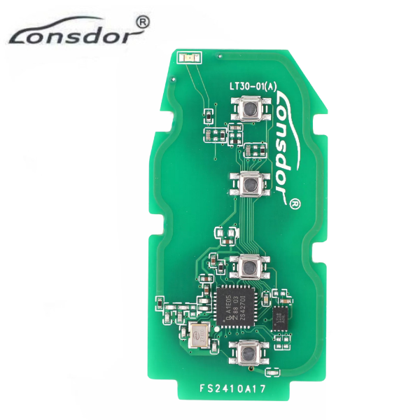 Rear view of the Lonsdor LT30-01 Universal Smart Key PCB, emphasizing the precision engineering and compact design.