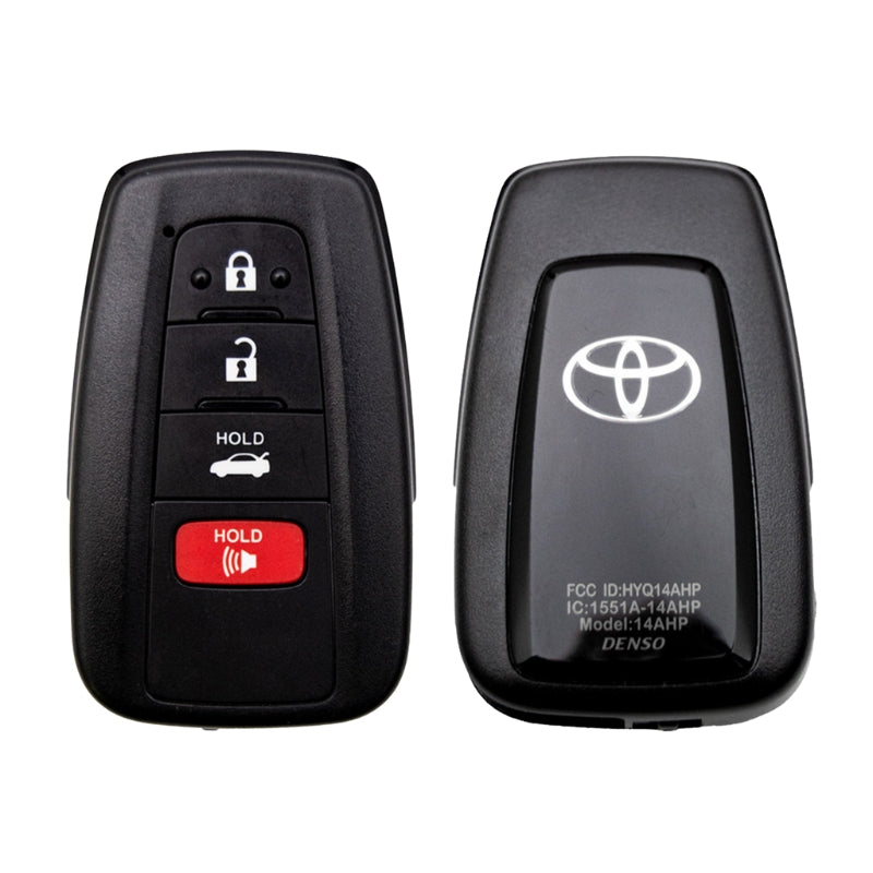 Toyota 86 key fob next to car ignition button for demonstration.