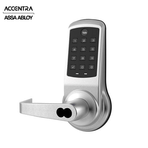 Accentra (Formerly Yale) - ﻿NexTouch - Commercial Electronic Keypad Lever Lock - Augusta Lever - Pushbutton Keypad w/ Key Override - 2-3/4" Backset - SFIC - Satin Chrome - Grade 1