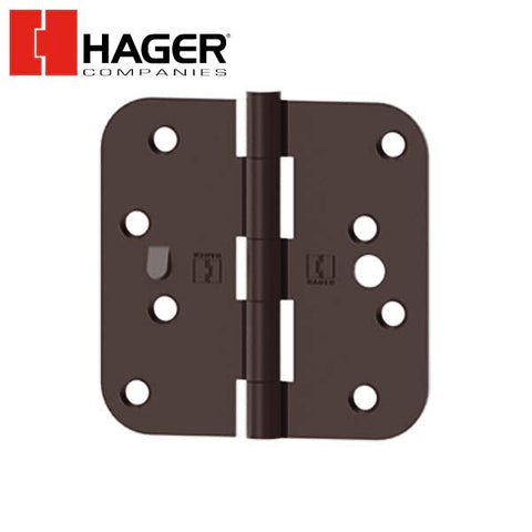 Hager - RC1843 - 5-Knuckle, Round Corner 5/8" Radius, Plain Bearing With Safety Stud- 4" x 4" - Optional Finish