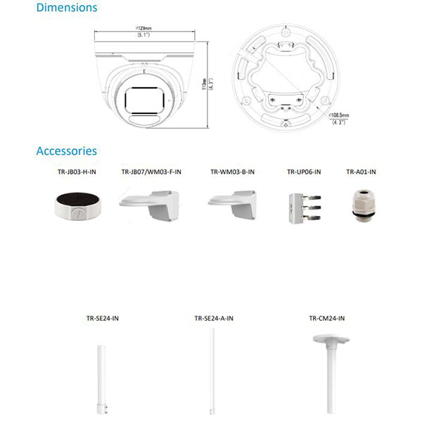 Uniview / IP Cameras / Eyeball / 2.7-13.5mm AF Automatic Focusing and Motorized Zoom Lens / 5MP / Smart IR / IP67 / IK10 / WDR / UNV-3635SB-ADZK-I0 - UHS Hardware