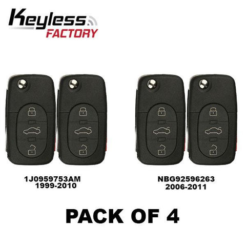 4 x 1999-2011 Volkswagen / 4-Button Flip Key / 1K0959753H / NBG92596263 (BUNDLE OF 4) - UHS Hardware