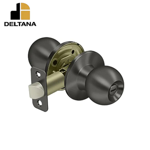 Deltana - Round Knob Privacy - 2-3/8" Backset - 1-3/8" - 2" Door Thickness - Universal Handing - Optional Finish