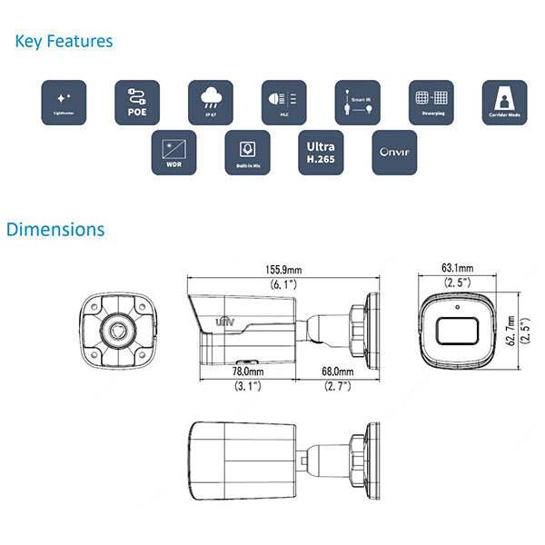 Uniview / IP Cameras / Mini Bullet / Fixed Lens / 4MP / Smart IR / WDR / UNV-2124SS-ADF28KM - UHS Hardware