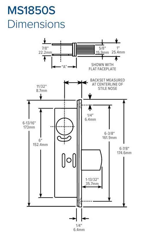 Adams Rite - MS Deadlock - MS1850SN - 1-1/2" Backset - ANSI Size - Straight Bolt - Flat Faceplate - Aluminum - Metal / Wood Door - UHS Hardware