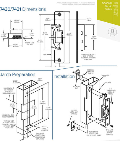 Adams Rite - 7431 - Electric Strike for Adams Rite or Deadlatches or Cylindrical Locks - 1/2" to 5/8" Latchbolt  - Clear Aluminum - Fail Safe/Fail Secure - 1-1/4" x 6-7/8" - Radius Plate - 12/24 VDC - UHS Hardware