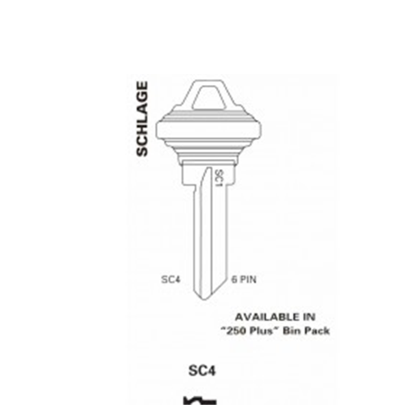 JET - SC4-250 - Schlage - 6-Pin Key Blank - Nickel Plated - 250 Pack - UHS Hardware