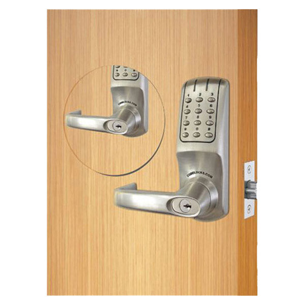 Code Locks - CL5210 - Electronic Door Lock - 2 3/4" Backset - Tubular Latchbolt - Code In / Out - Optional Cylinder Prep - Brushed Steel - Fire Rated - Grade 2 - UHS Hardware