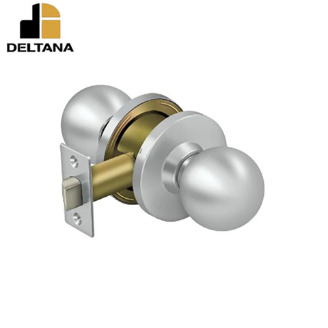 Deltana - Comm - Passage Standard Grade 2 - Round - 2-3/4" Backset - 1-3/8" - 1-3/4" Door Thickness - Universal Handing - UL Listed w/ 1/2" Throw