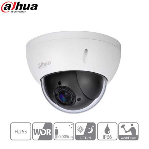 Dahua / IP / 2MP / Network PTZ Camera / Mini / Motorized Varifocal / Starlight / 4x Zoom / 2.7-11mm Lens / WDR / IP66 / IK10 / DH-22204UENI - UHS Hardware