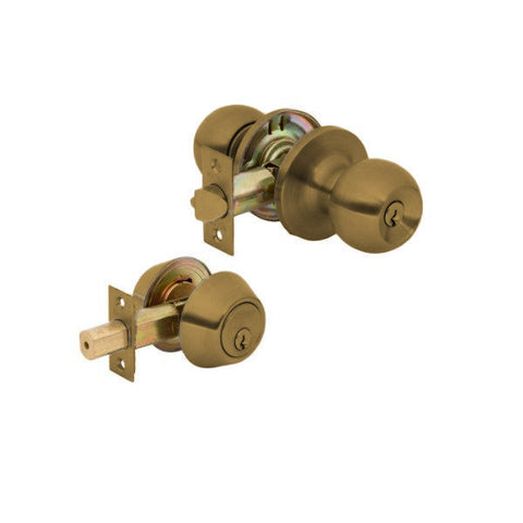 HQ LOCK - Entry Lockset -  Deadbolt Combo Set - Single Cylinder - Antique Brass - Optional Keyway - UHS Hardware