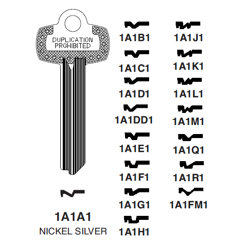 1A1F1 - BEST F Key Blank - 6 or 7 Pin - ILCO - UHS Hardware