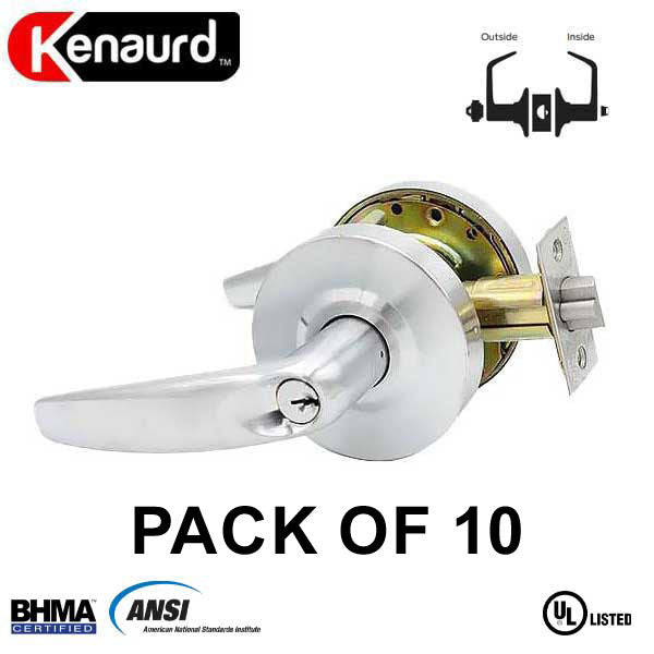 10 x Commercial Lever Set Handle - Contemporary Design - 2-3/4” Standard Backset - Satin Chrome - Entrance - Grade 2 (Pack of 10) - UHS Hardware