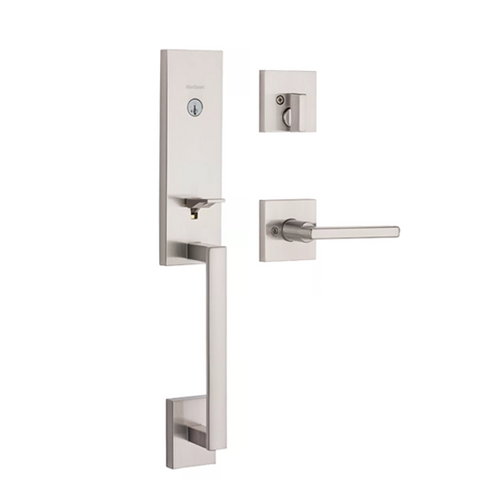 Kwikset - 818VNHXHF - Vancouver Handleset with Halifax Lever - Deadbolt Keyed One Side - Featuring SmartKey - Square Rose - 15 - Satin Nickel - Entrance - Grade AAA - UHS Hardware