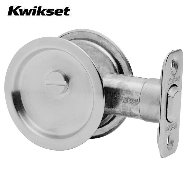 Kwikset - 93350 - Round Pocket Door Lock - Privacy - 26D - Satin Chrome - UHS Hardware