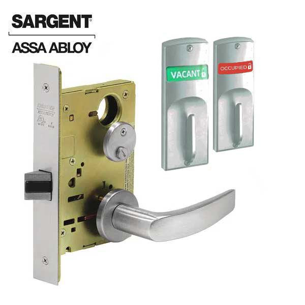 Sargent - 8265 - Mechanical Mortise Lock - LN Rose / B Lever - Privacy w/ Indicator - 1-3/4" Frame - Satin Chrome - Grade 1 - UHS Hardware