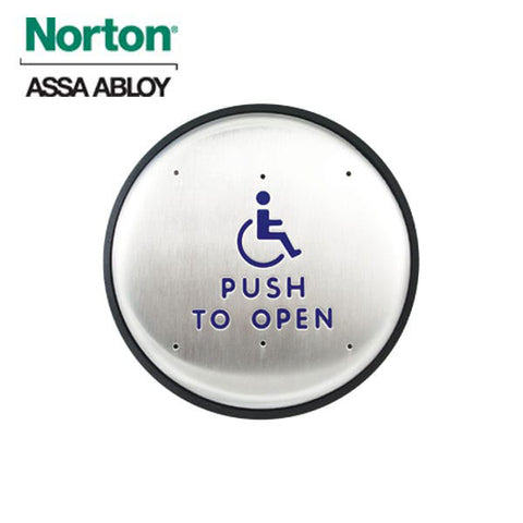 Norton - 533 - Door Switch - 6" Round - RF 433 MHz - ADA Symbol - Satin Stainless Steel