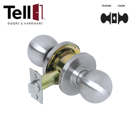 TELL - CL100019 - Heavy Duty Cylindrical Knob - Satin Stainless - 2-3/4" Backset - Grade 2 - Passage