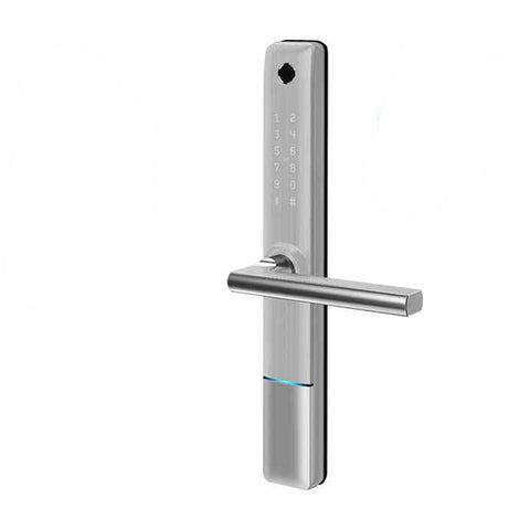 DeGuard Pro - Premium Electronic Keyless Entry Smart Narrow Stile Lever Set - S1B - Hotel / Multifamily - Bluetooth / Fingerprint / RFID / Wi-Fi - IP66 - Silver