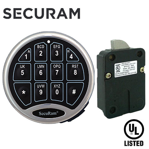 SECURAM - SafeLogic Kit - SafeLogic Basic Electronic Safe Keypad Lock & SwingBolt Lock Body - Analog Mode - UL Listed - Satin Chrome - UHS Hardware