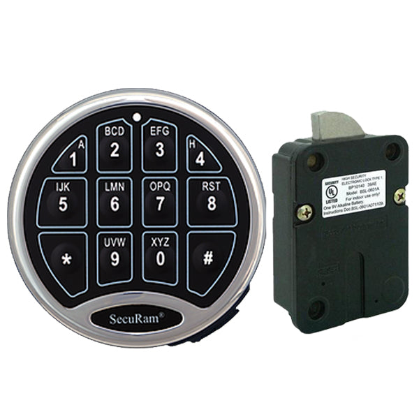 SECURAM - SafeLogic Kit - SafeLogic Basic Electronic Safe Keypad Lock & SwingBolt Lock Body - Analog Mode - UL Listed - Satin Chrome - UHS Hardware