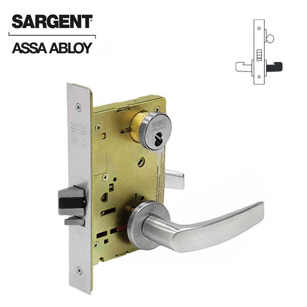 Sargent - 8204 - Mechanical Mortise Lock - LN Rose / B Lever - Storeroom - 1-3/4" Frame - SFIC - Satin Chrome - Grade 1 - UHS Hardware