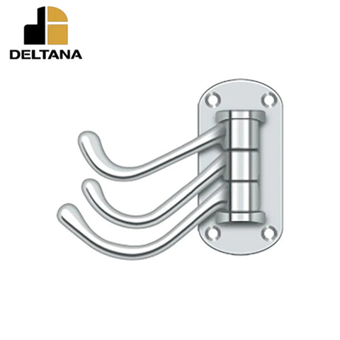 Deltana - Triple Swivel Hook - Heavy Duty - 4" Projection - 3-1/8" x 1-1/2" Base Size - Optional Finish