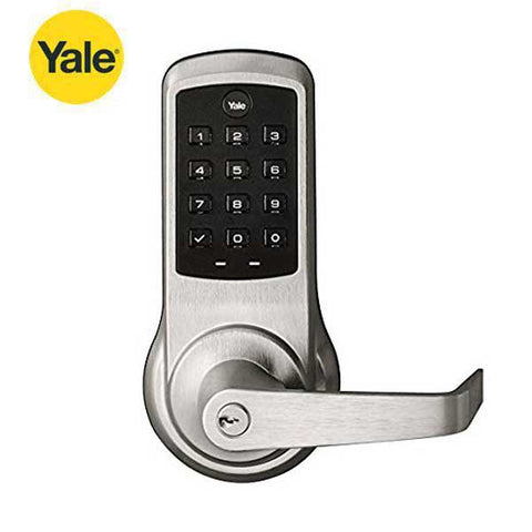 YALE-AUNTB610-NR-626-1803-53L - Commercial Electronic Lever Keypad Lock - Augusta Lever - No Radio - Push Button - Key Override - Satin Chrome - YALE Keyway - 6 Pin - Grade 1 - UHS Hardware