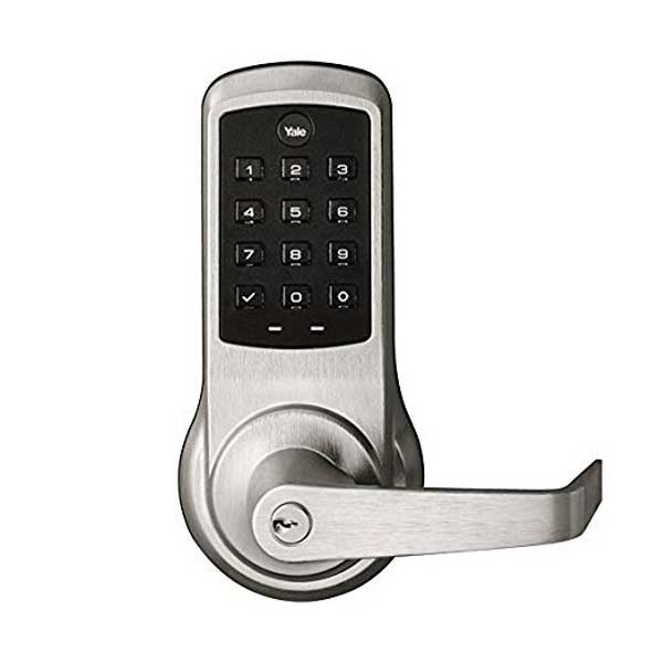 YALE-AUNTB610-NR-626-1803-53L - Commercial Electronic Lever Keypad Lock - Augusta Lever - No Radio - Push Button - Key Override - Satin Chrome - YALE Keyway - 6 Pin - Grade 1 - UHS Hardware