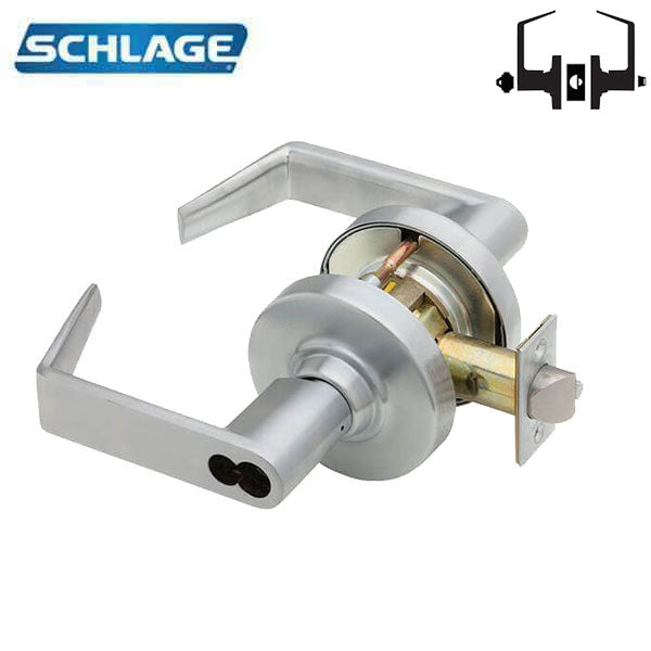Schlage - ALX53J - Cylindrical Lever Set - Entrance - Less FSIC - Satin Chrome - Rhodes Lever - Vandlgard Feature - Fire Rated - Grade 2 - UHS Hardware